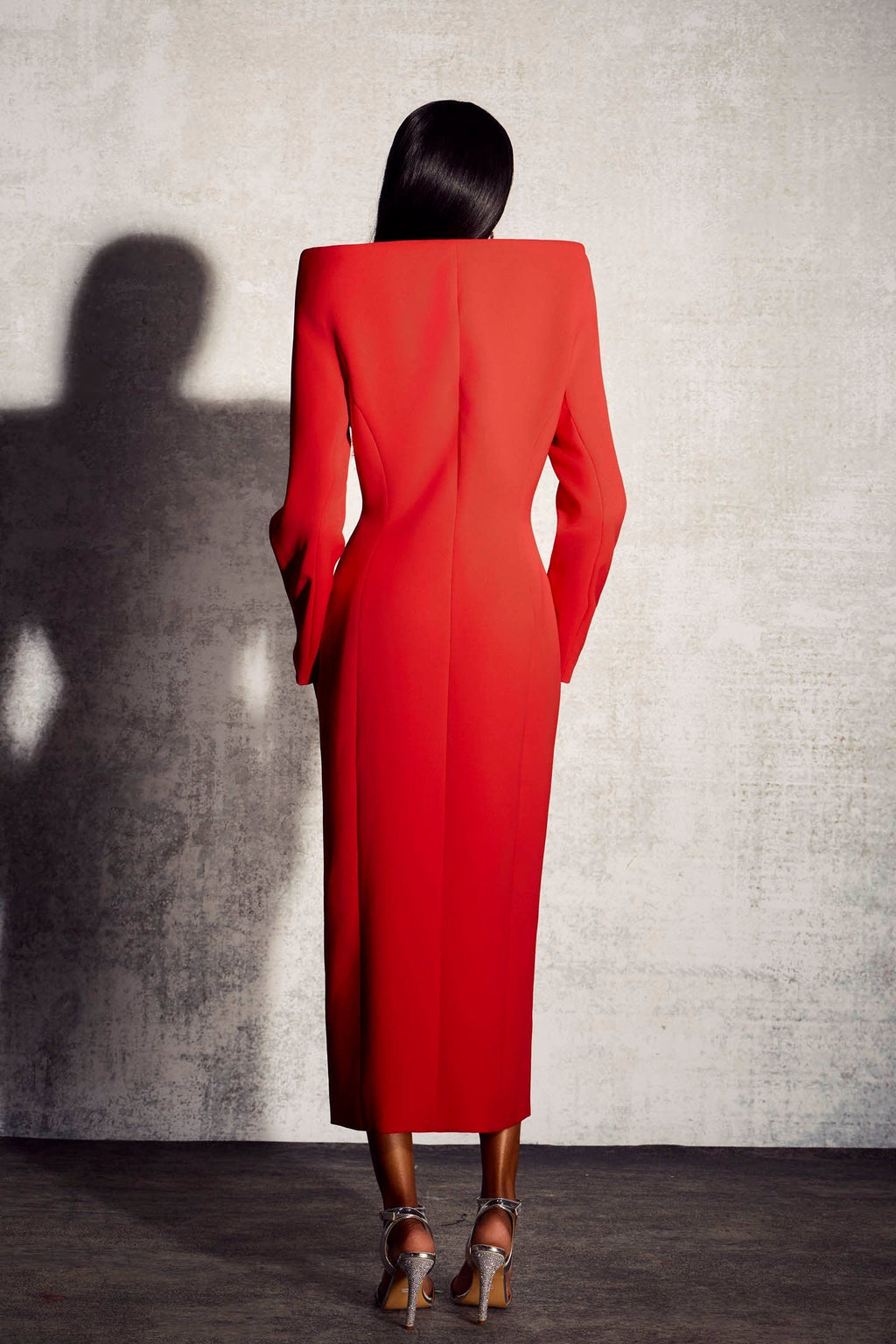 Sculpted Collar Double-Breasted Dress