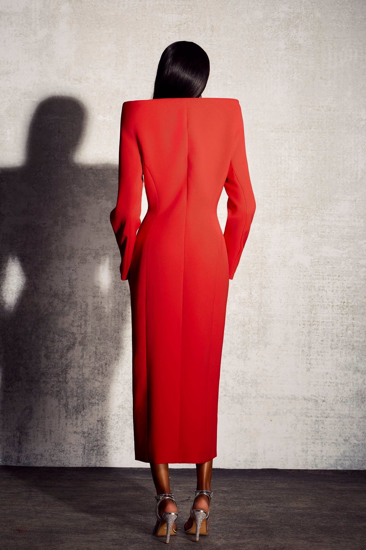 Sculpted Collar Double-Breasted Dress