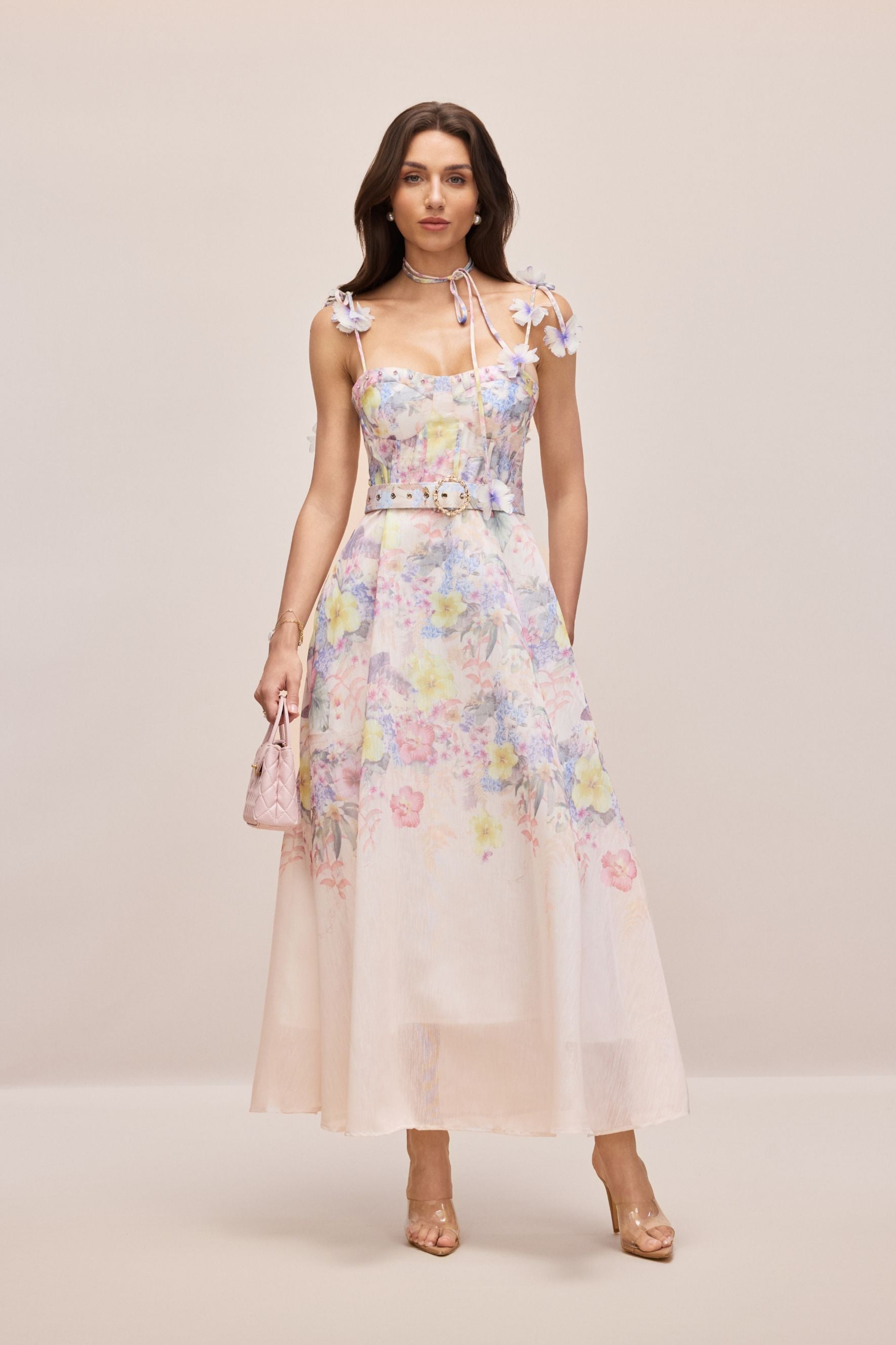 Diamanted Belted Waterfall Maxi