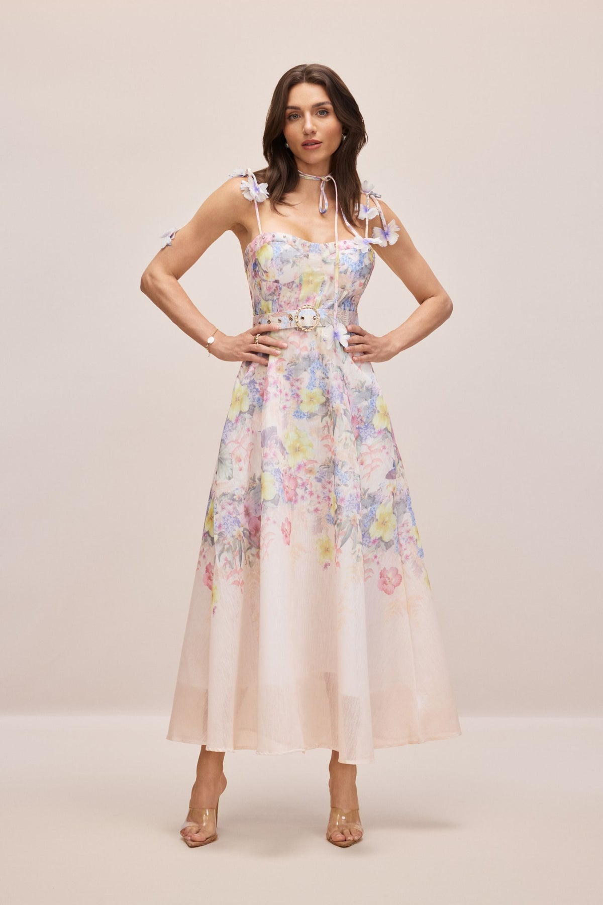 Diamanted Belted Waterfall Maxi