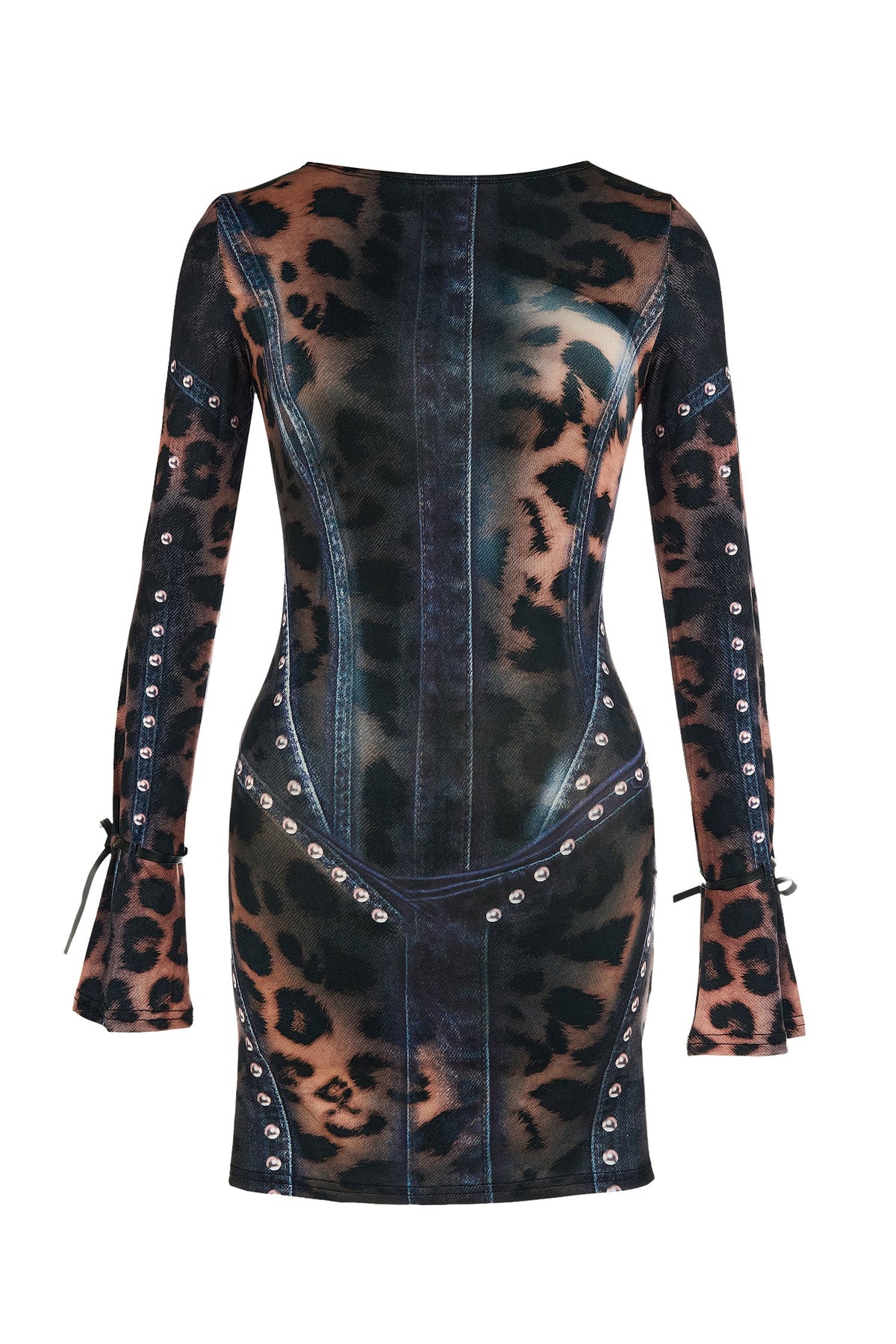 Long Sleeve Leopard Mesh Mini Gown