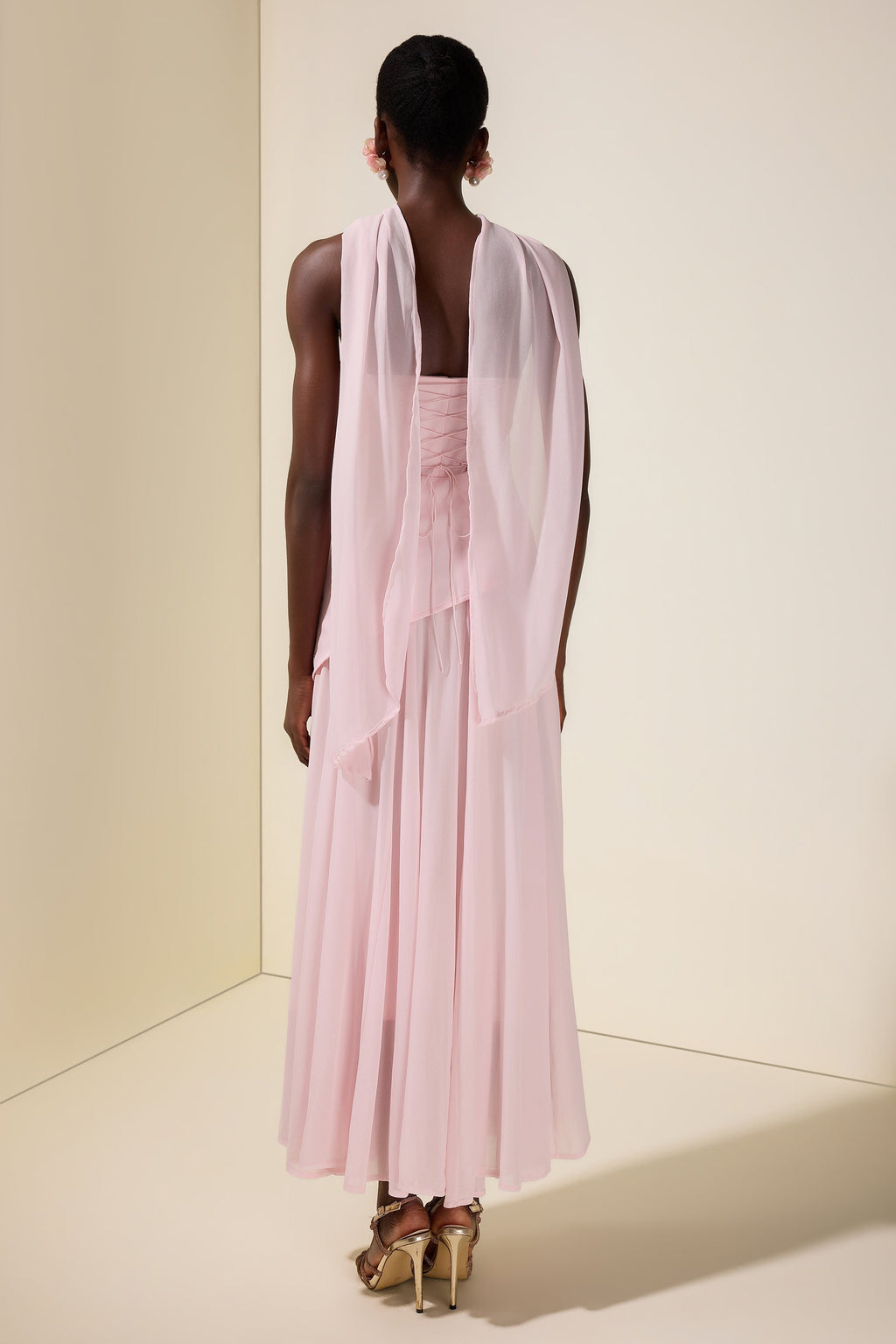 Solid Off-Shoulder Tie-Up Midi Dress