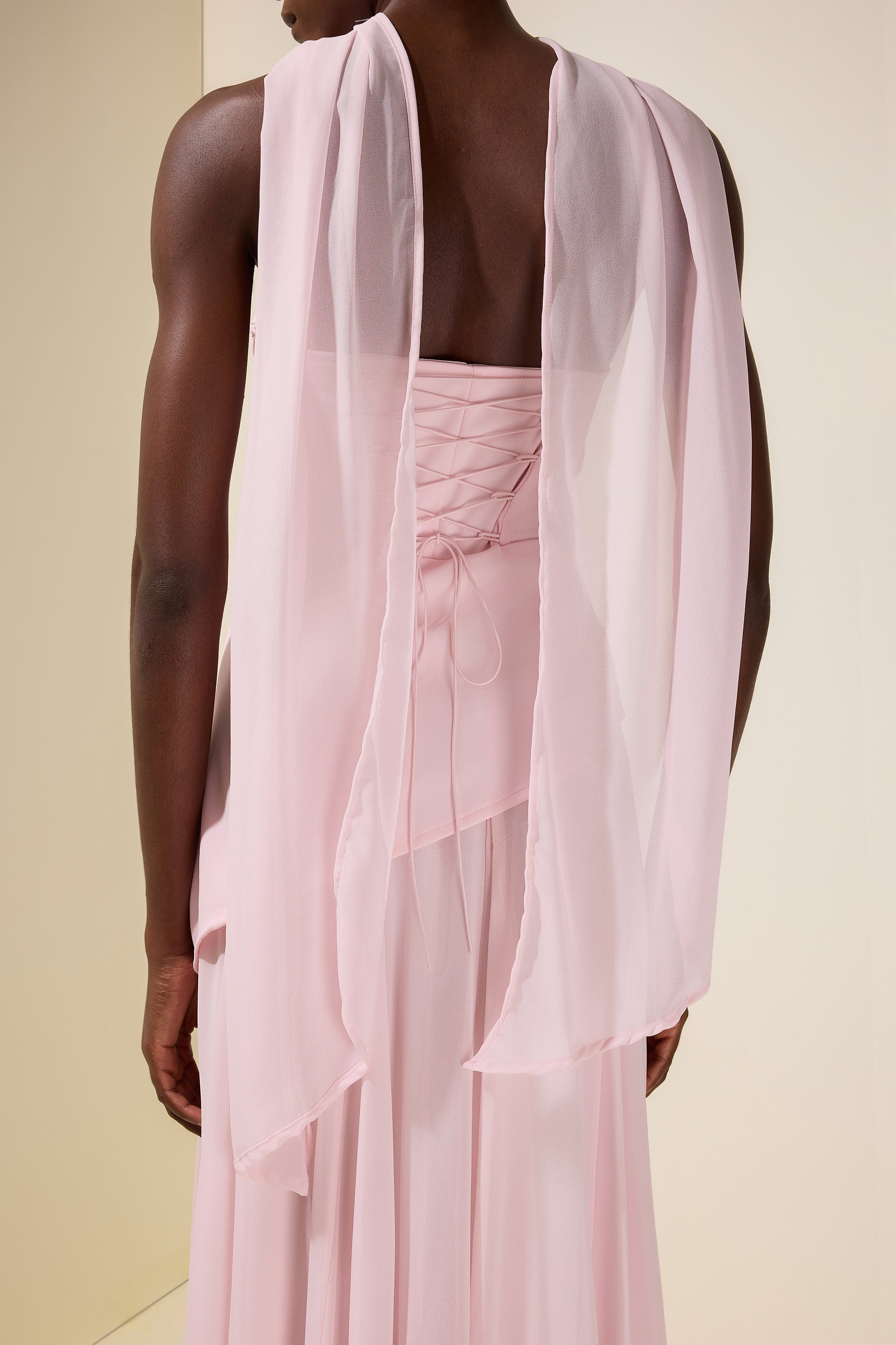 Solid Off-Shoulder Tie-Up Midi Dress