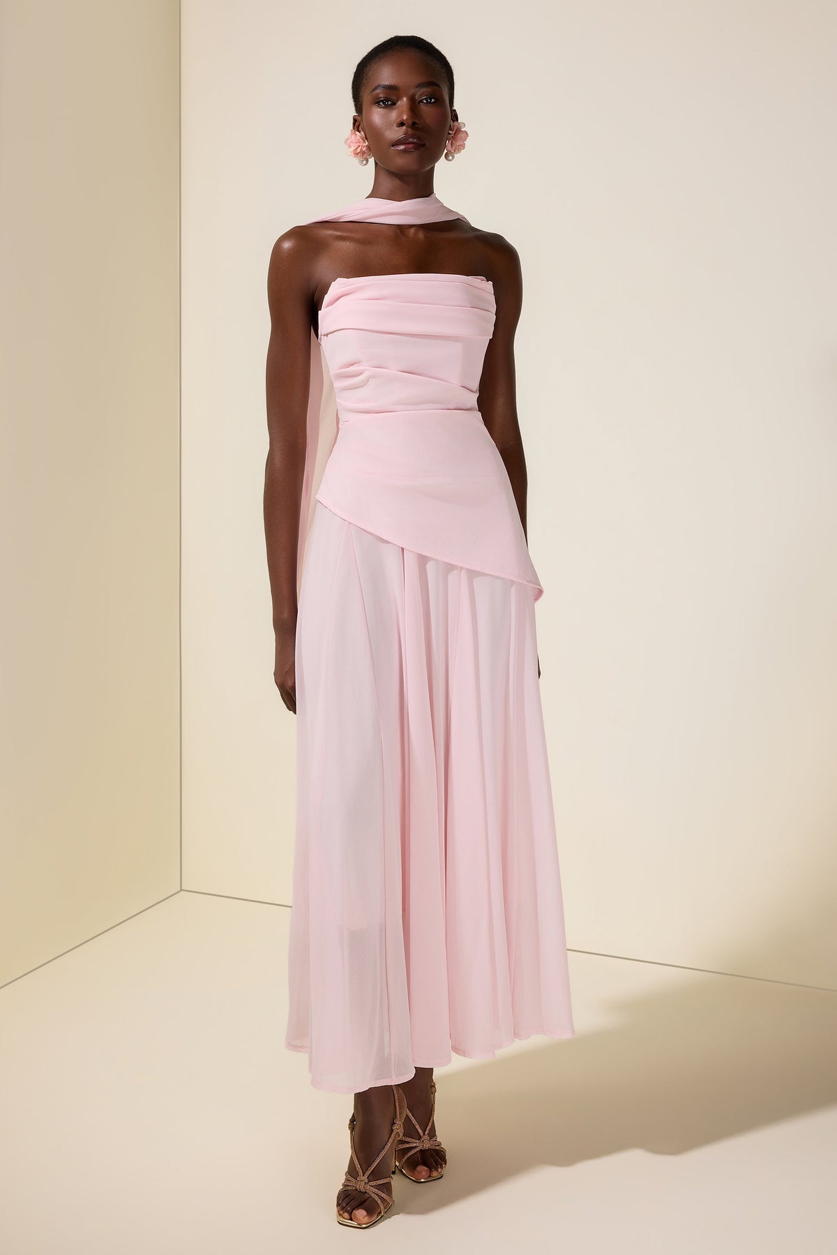 Solid Off-Shoulder Tie-Up Midi Dress