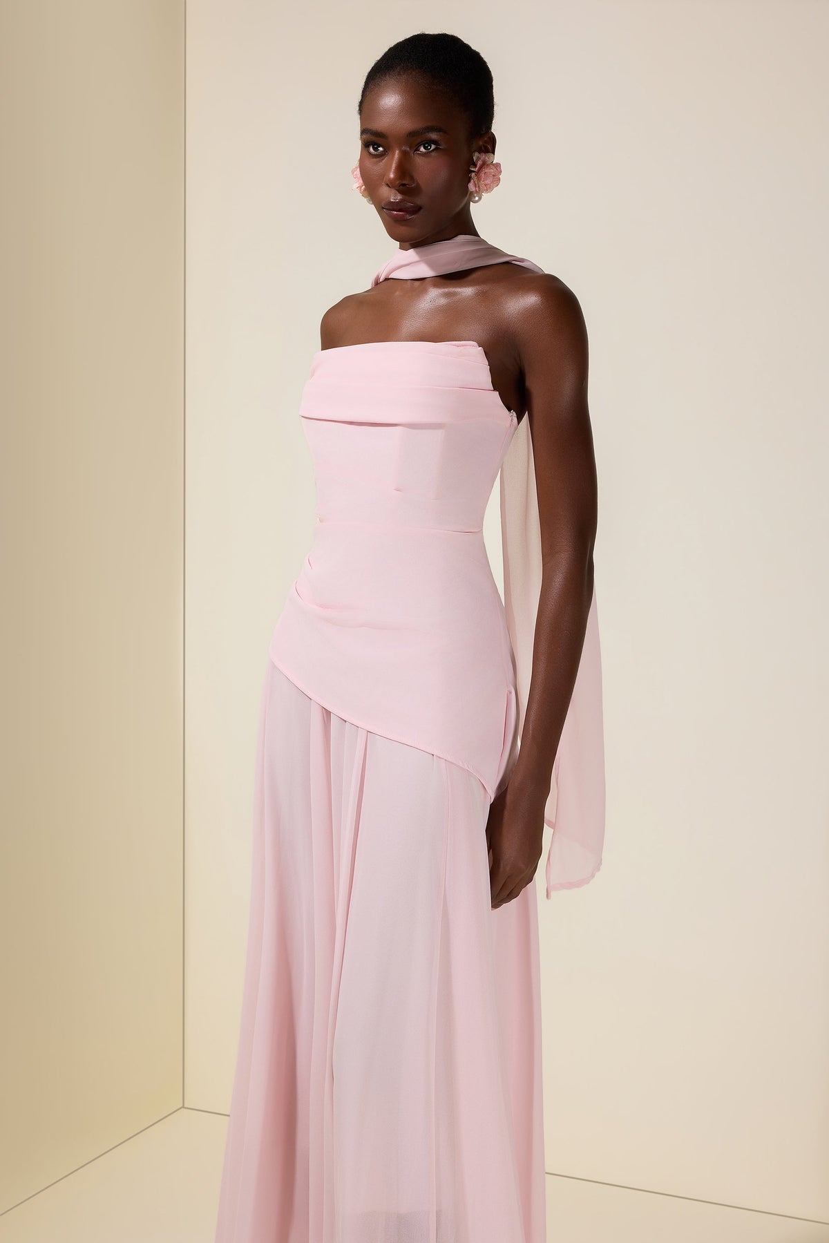 Solid Off-Shoulder Tie-Up Midi Dress