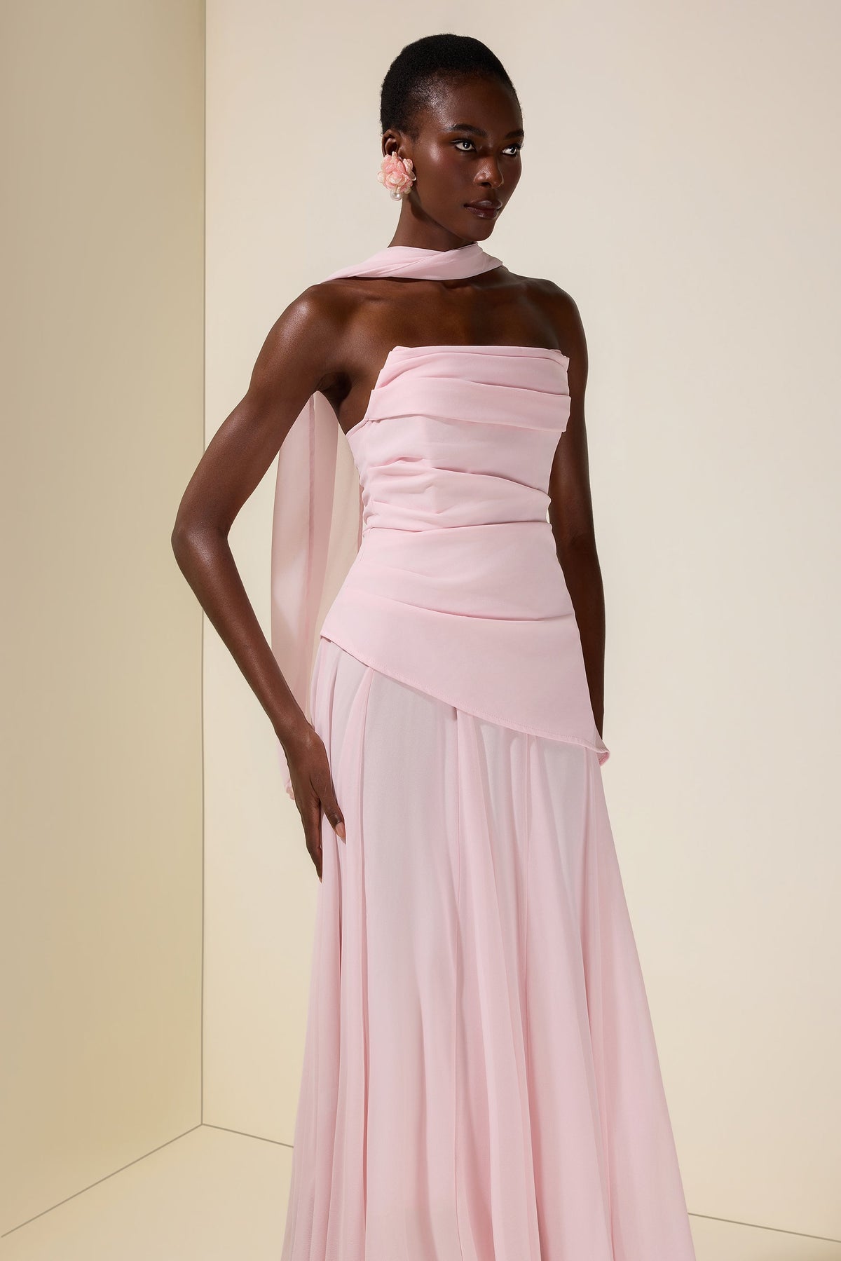 Solid Off-Shoulder Tie-Up Midi Dress