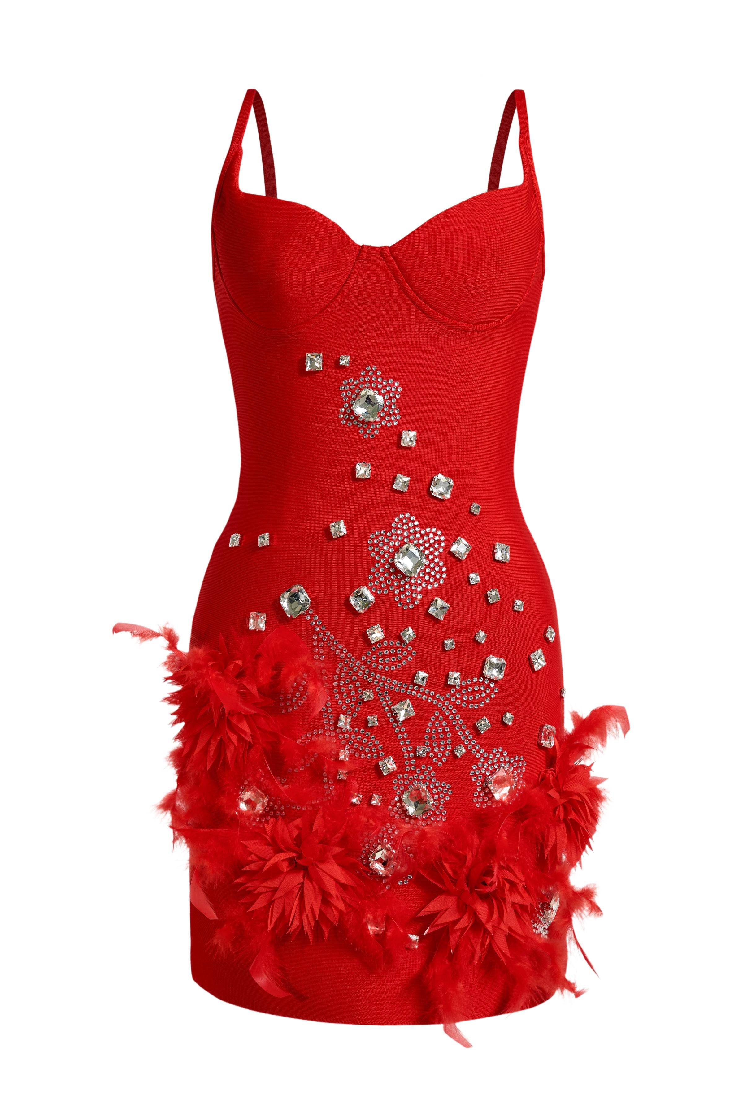 High-Stretch Red Flame Feather Mini