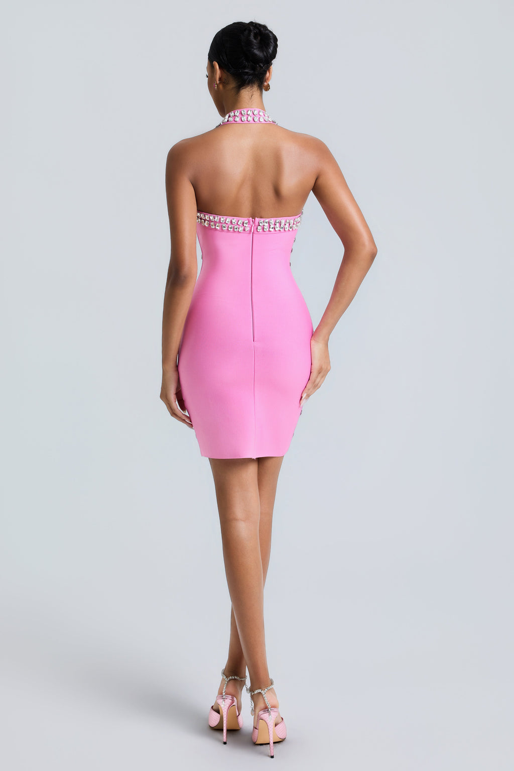 Halter Rhinestone Rivet Fitted Mini