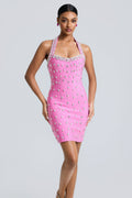 Halter Rhinestone Rivet Fitted Mini