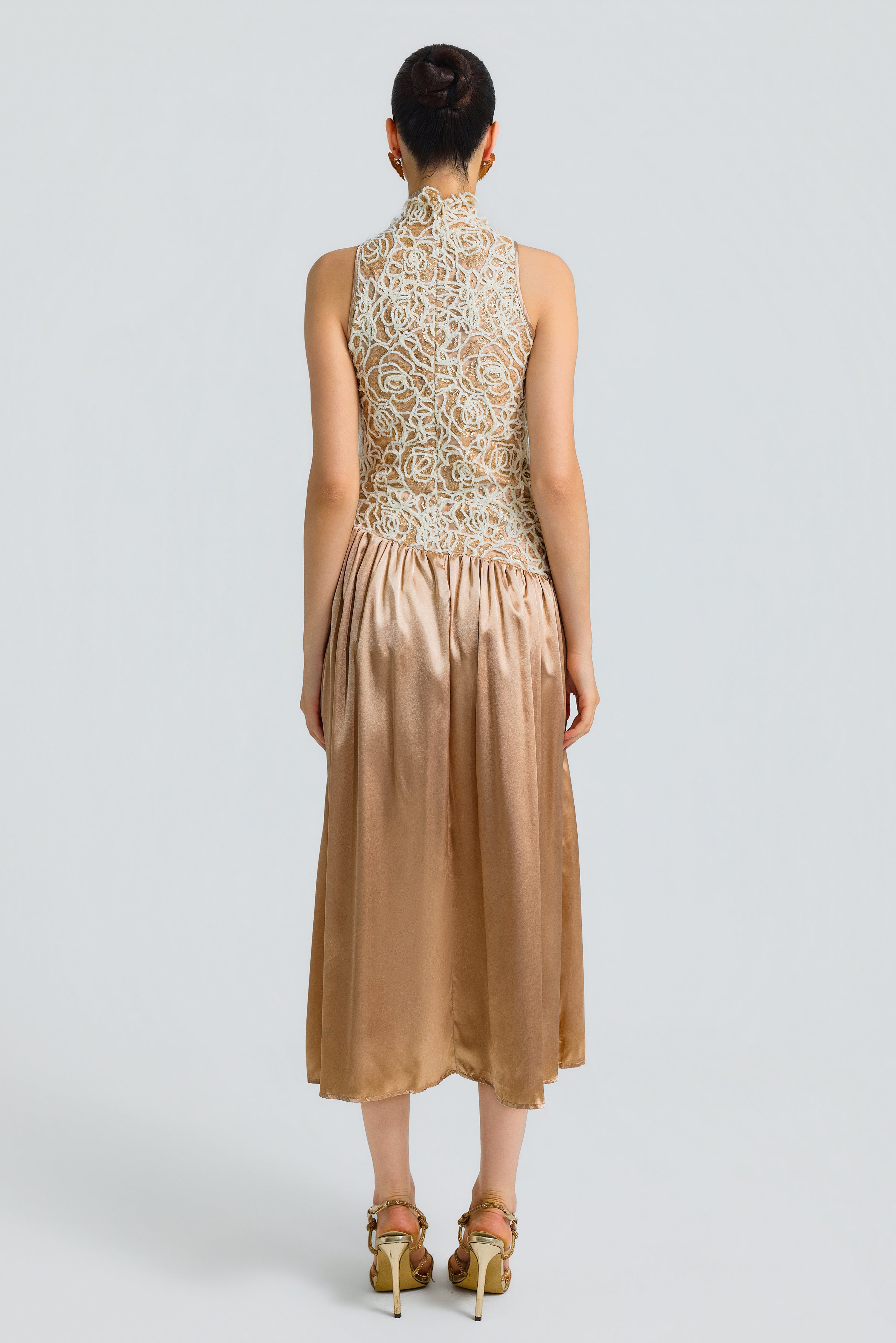 Beige Patchwork Sequin Midi