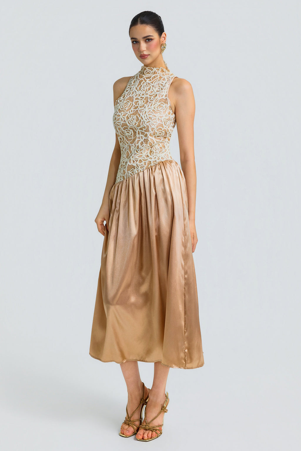 Beige Patchwork Sequin Midi
