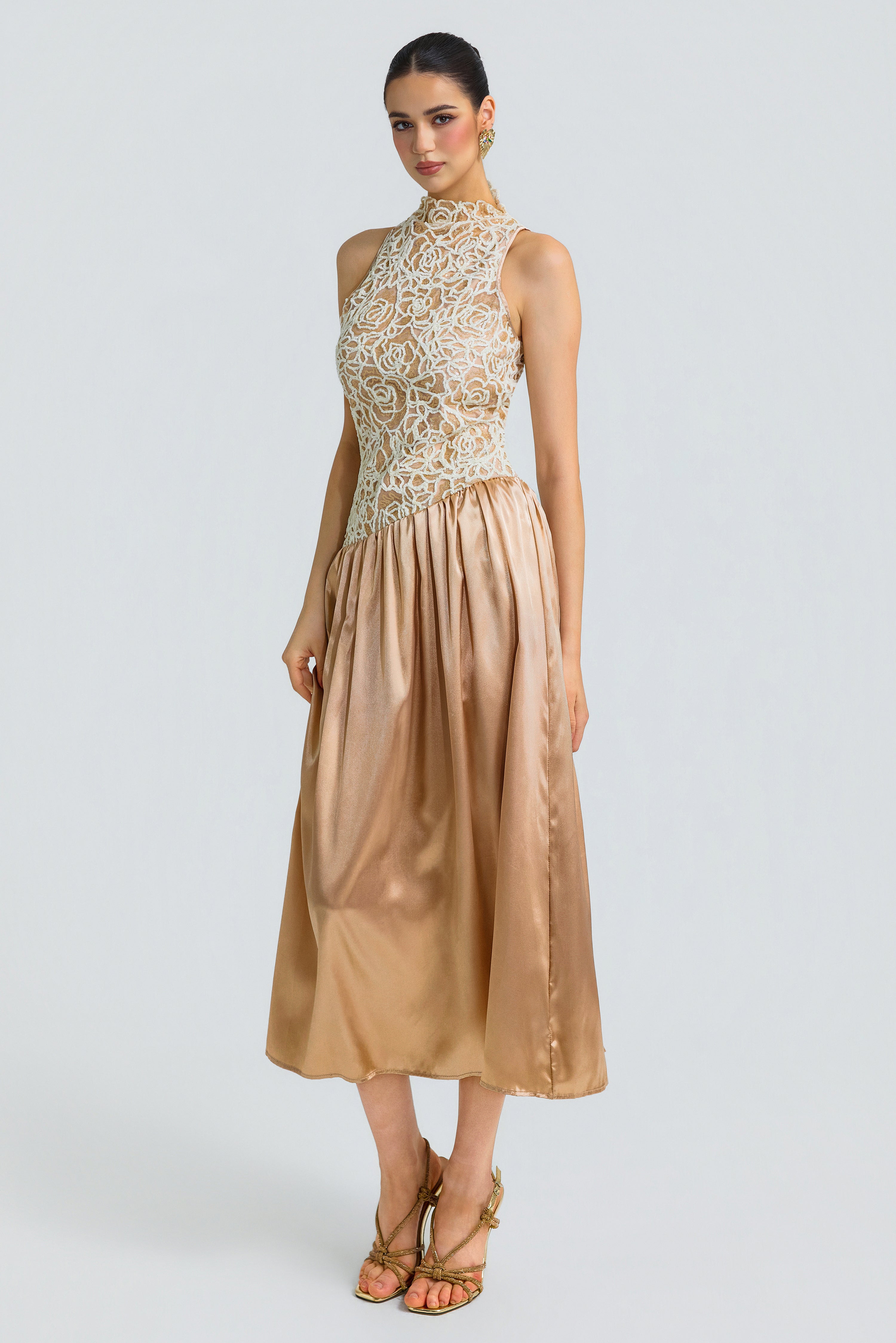 Beige Patchwork Sequin Midi