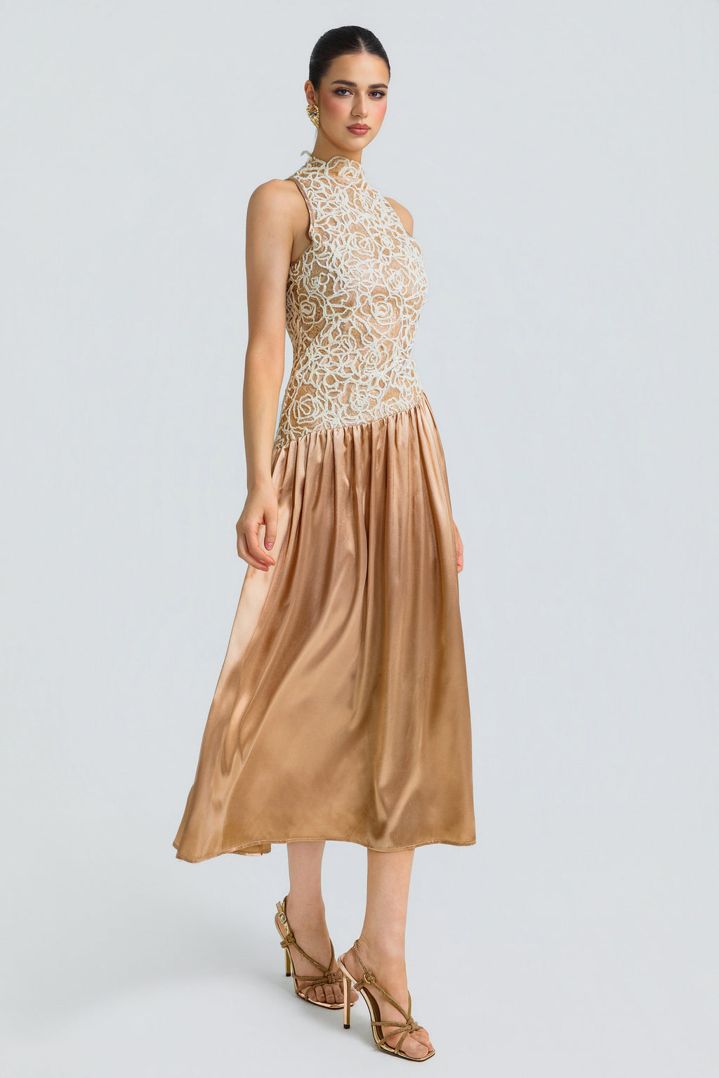 Beige Patchwork Sequin Midi