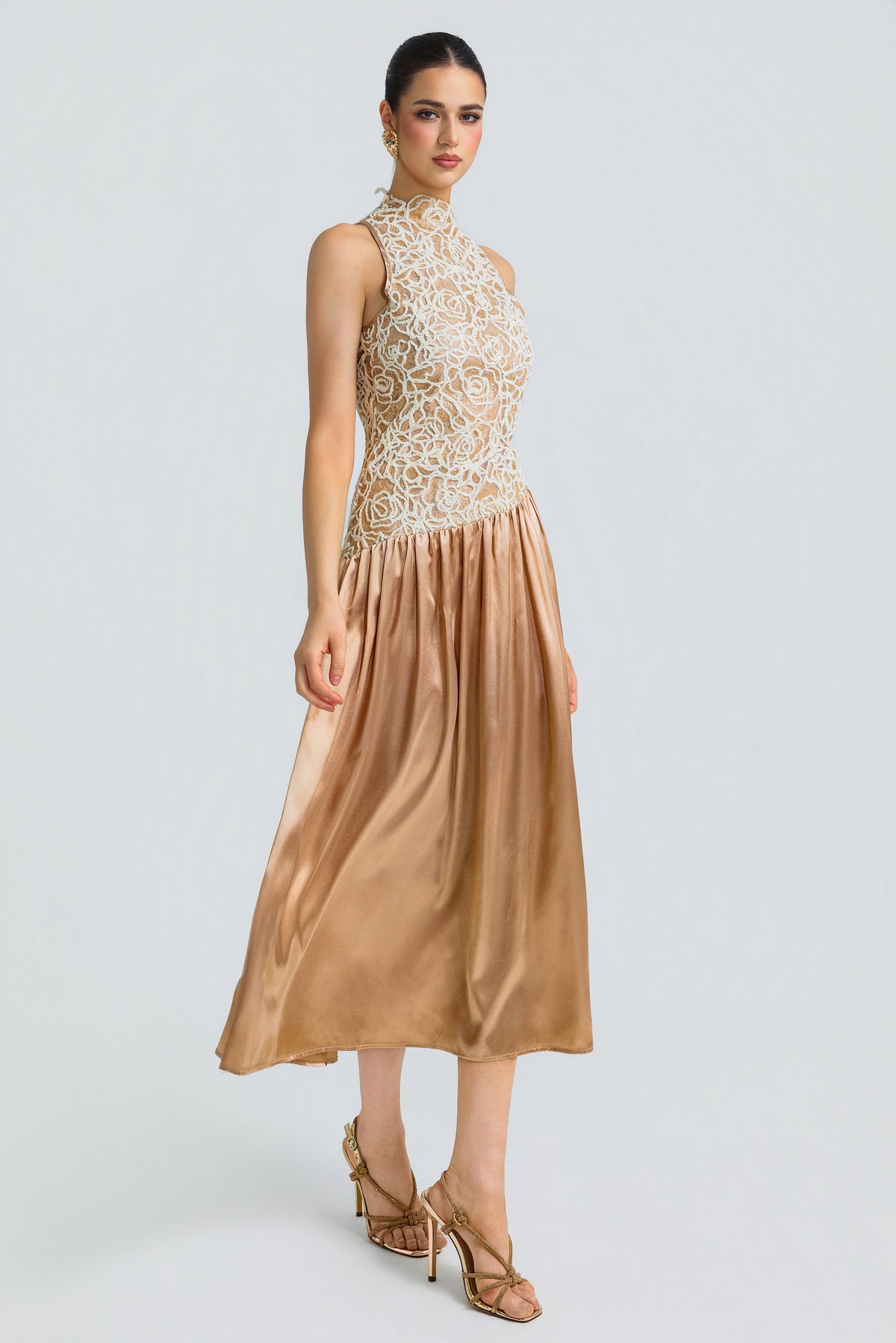 Beige Patchwork Sequin Midi