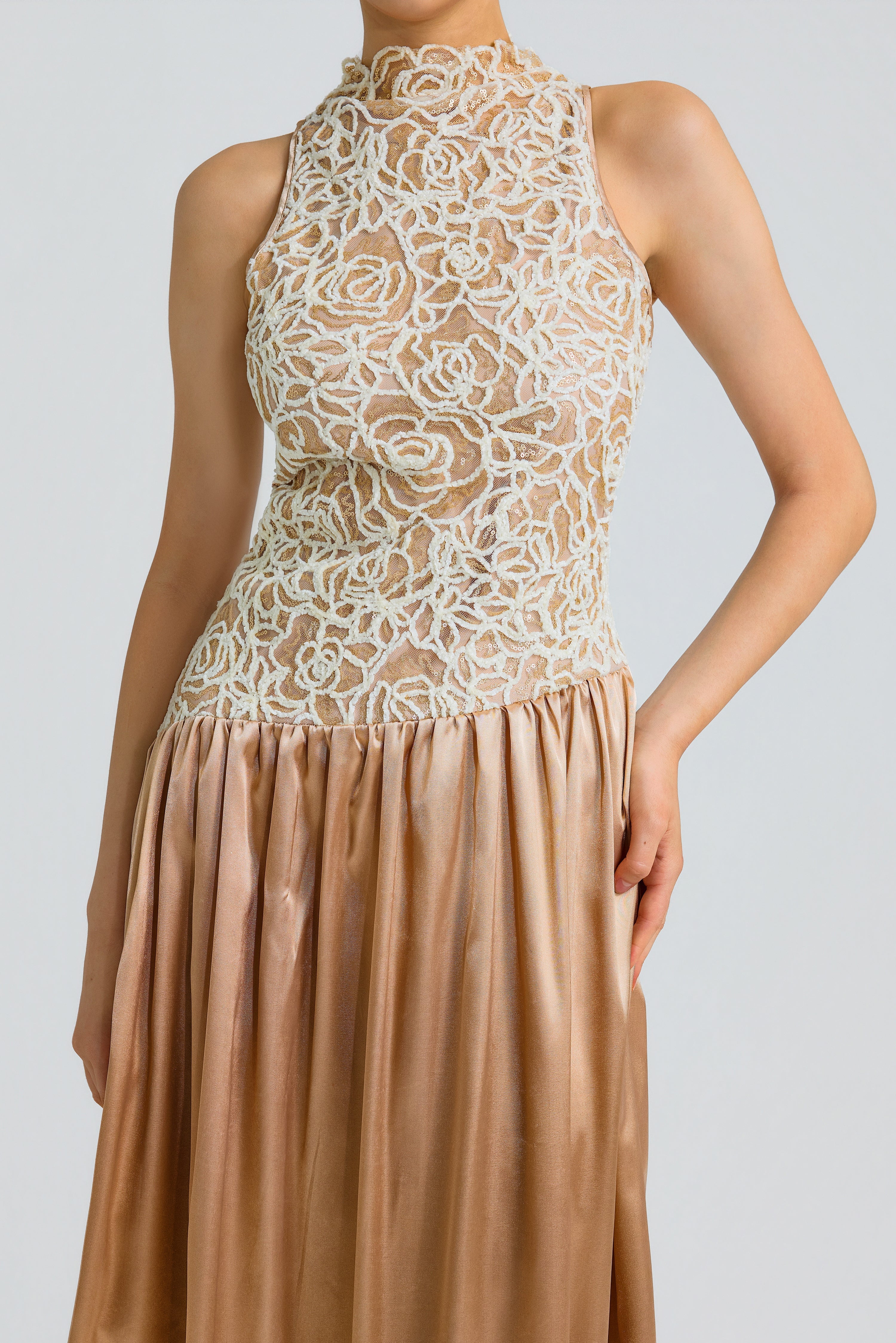 Beige Patchwork Sequin Midi