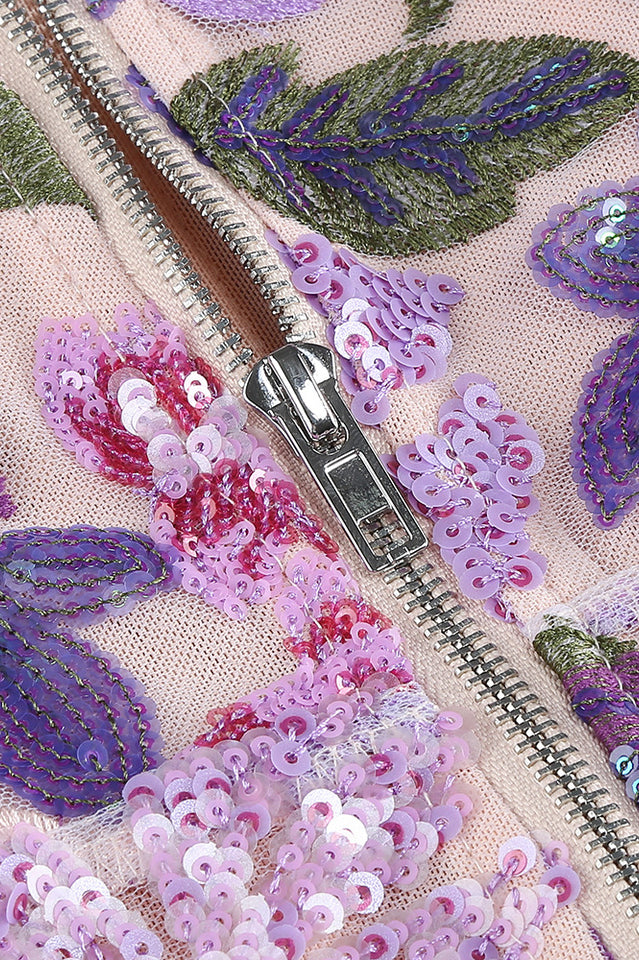 Strapless Floral Sequin Maxi