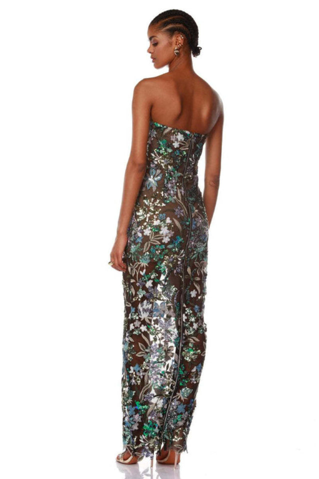 Strapless Floral Sequin Maxi