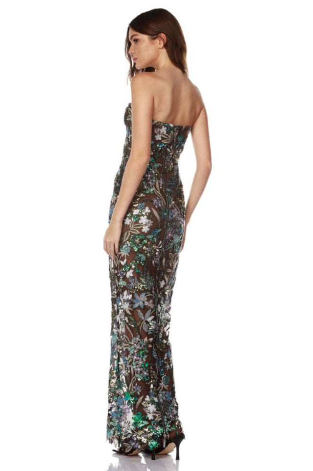 Strapless Floral Sequin Maxi