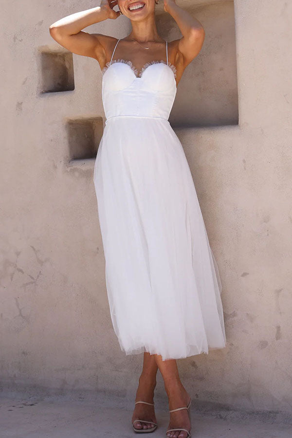 Sleeveless Tulle Ankle-Length Gown