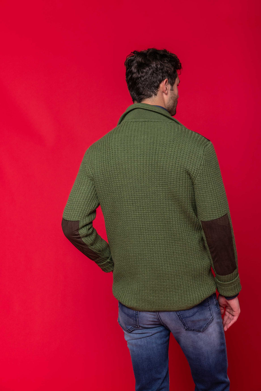 ‌Suede-Accented Wool Ribbed Crewneck