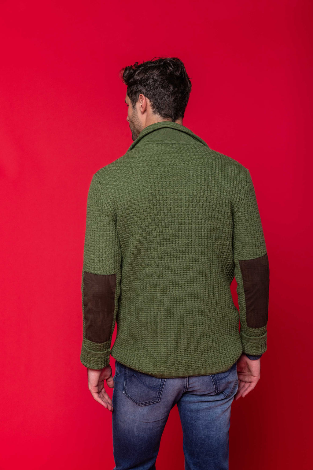 ‌Suede-Accented Wool Ribbed Crewneck