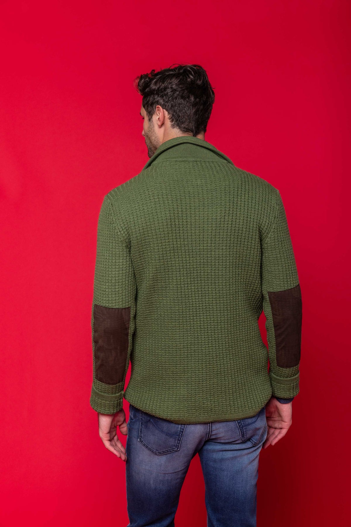 ‌Suede-Accented Wool Ribbed Crewneck