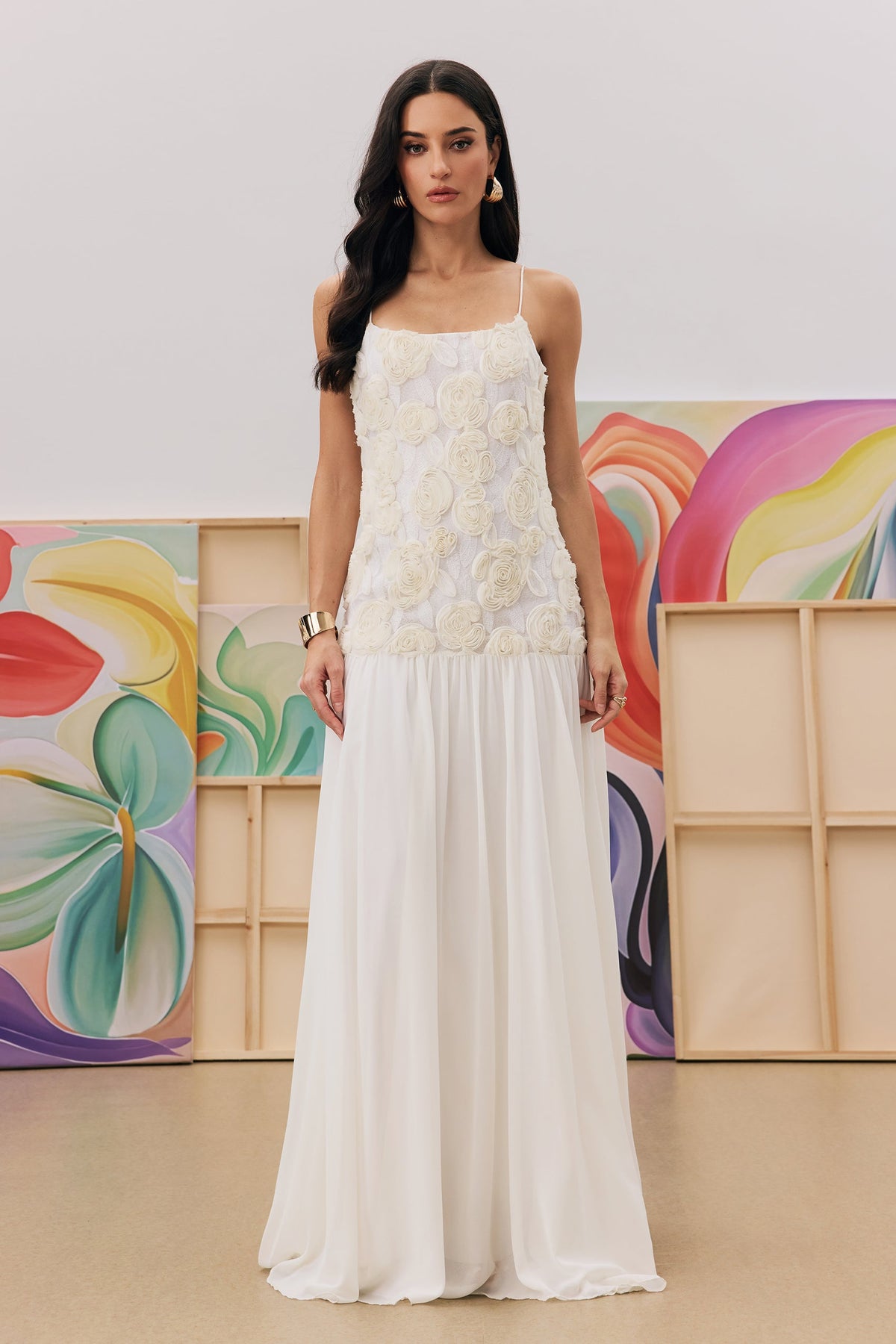 Spaghetti Floral Pleat Maxi