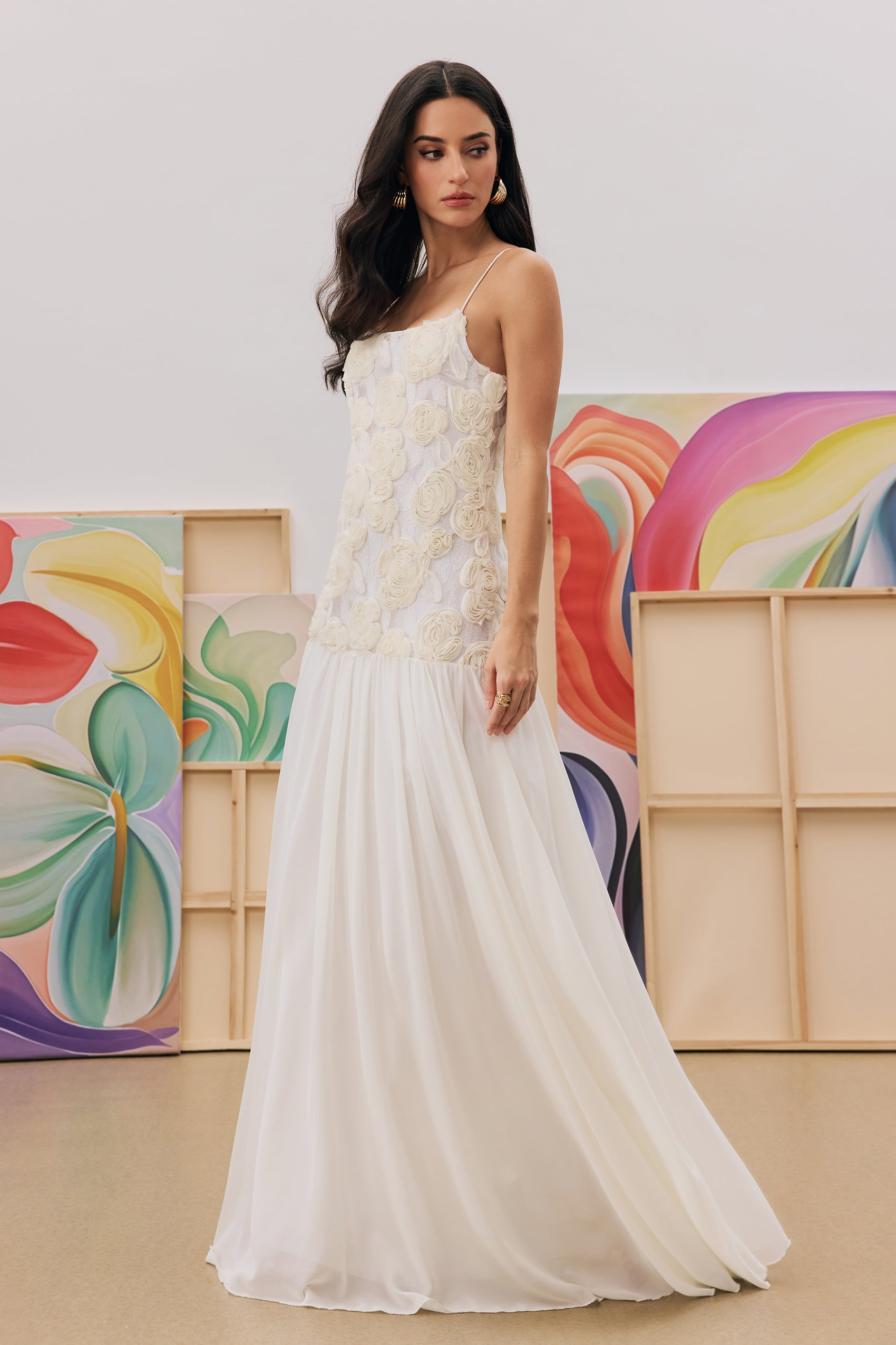 Spaghetti Floral Pleat Maxi