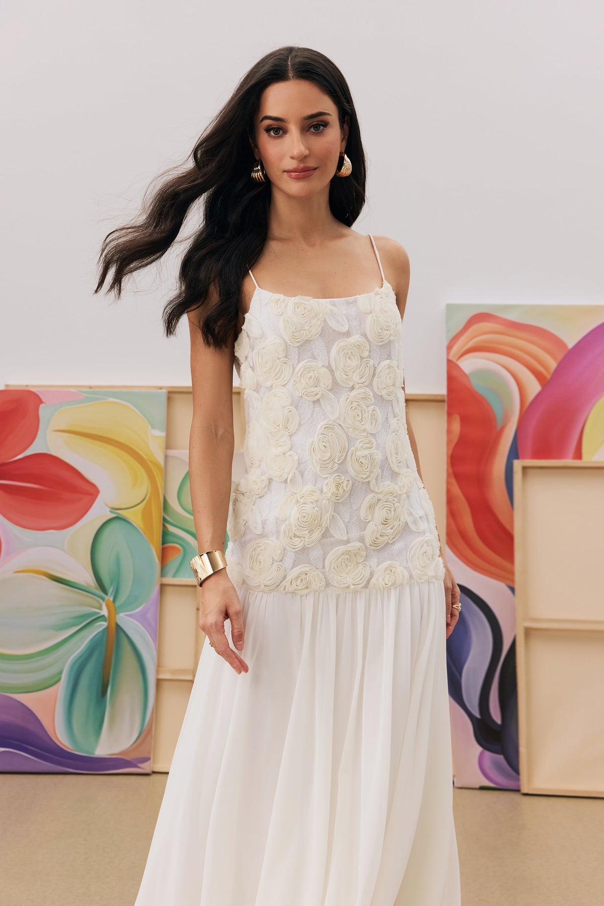 Spaghetti Floral Pleat Maxi