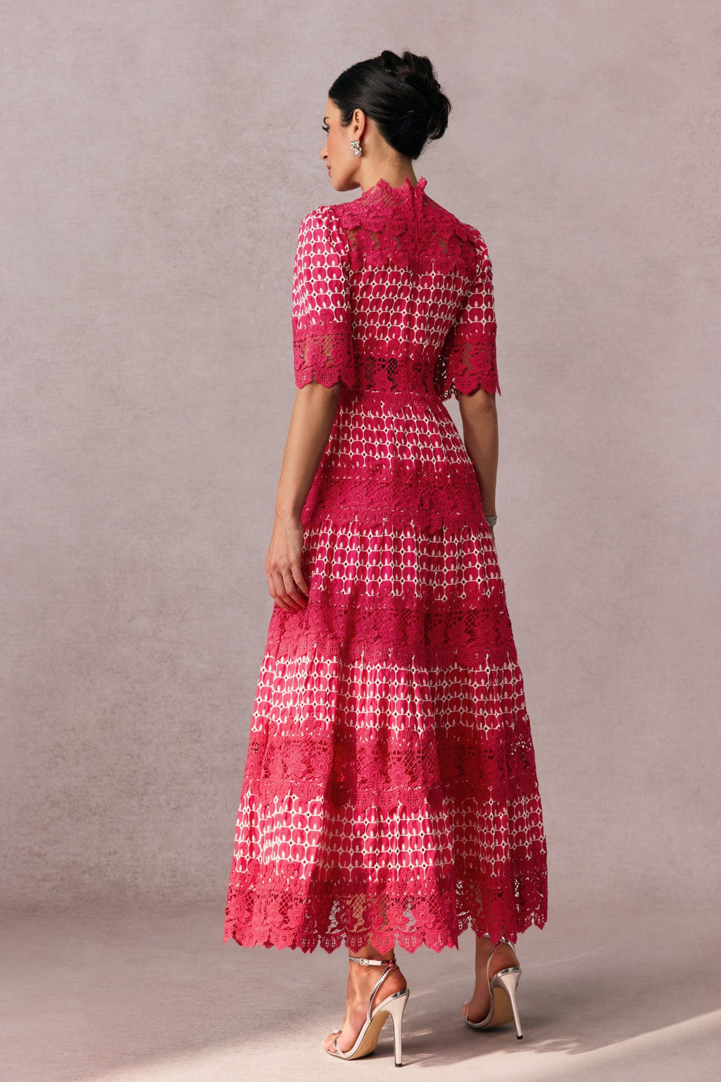 Mock Neck Embroidered Lace Midi