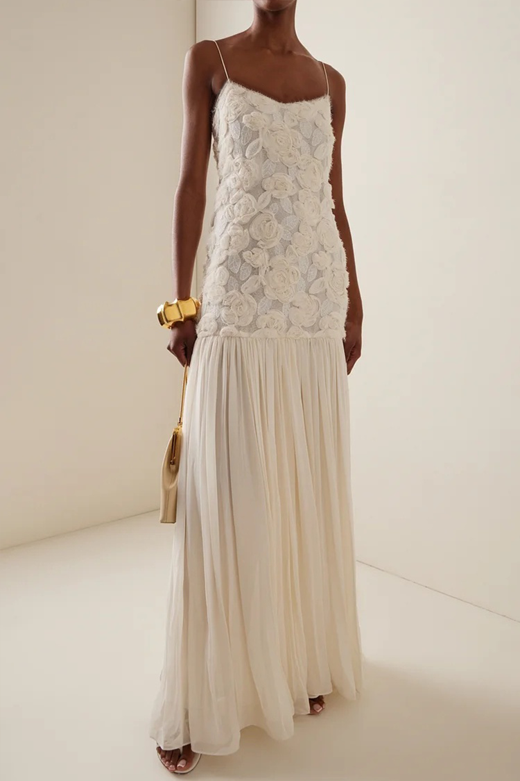 Spaghetti Floral Pleat Maxi