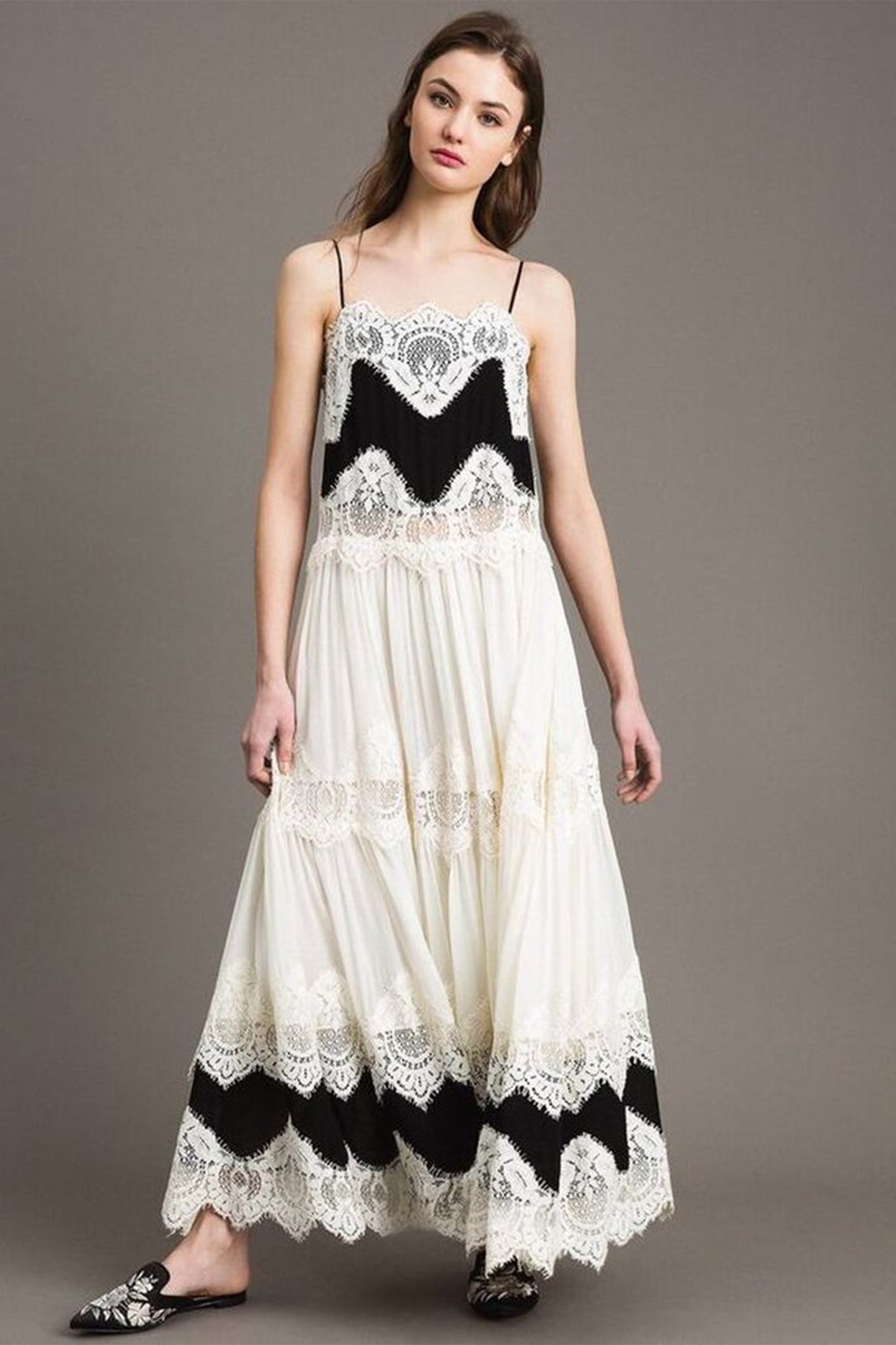 Lace Embroidered A-Line Maxi
