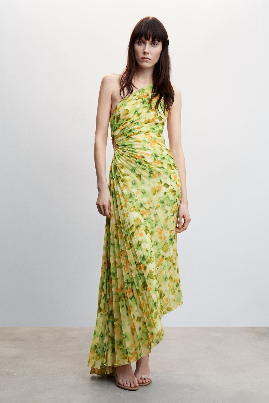 Pleated Floral Invisible Zip Dress