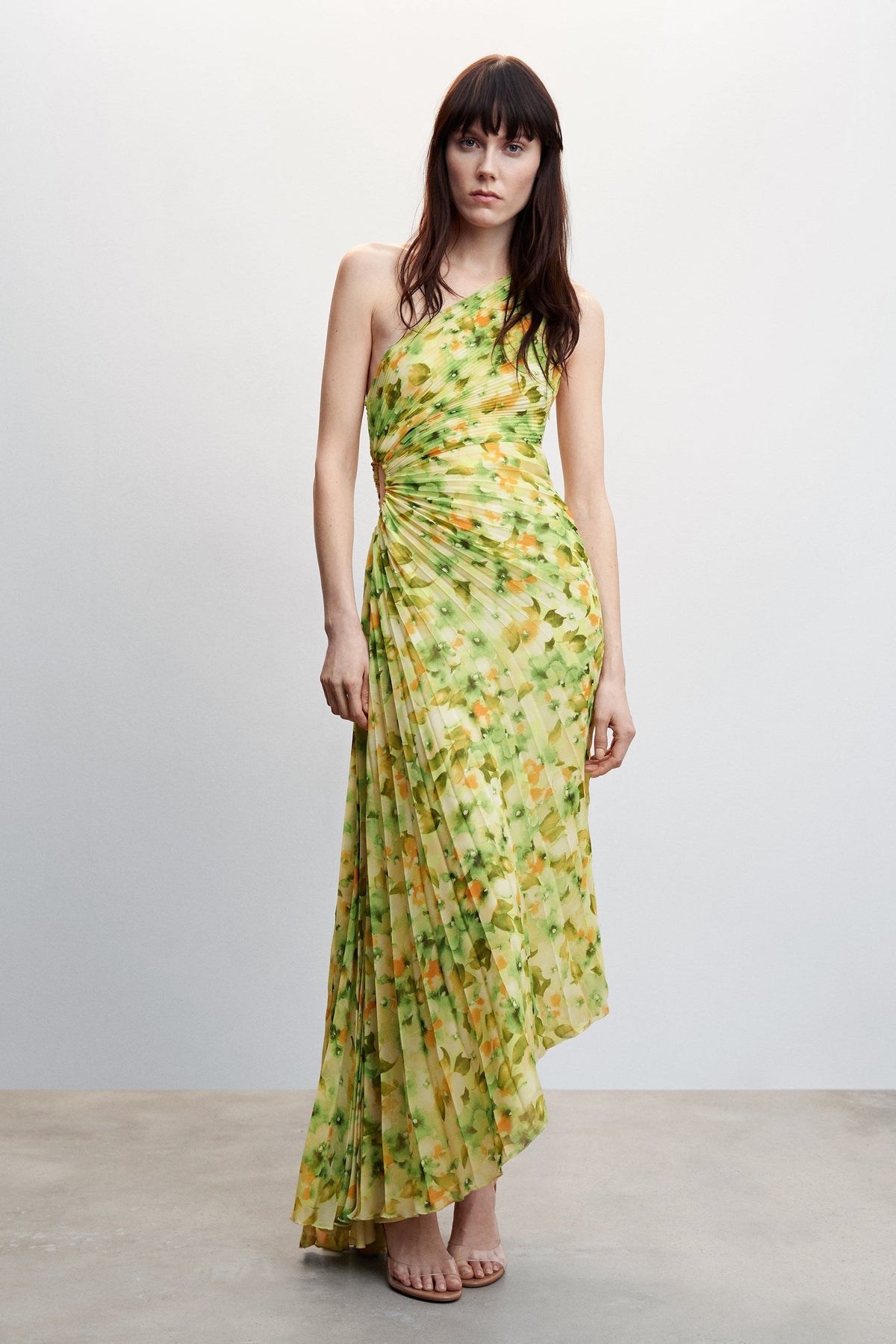 Pleated Floral Invisible Zip Dress