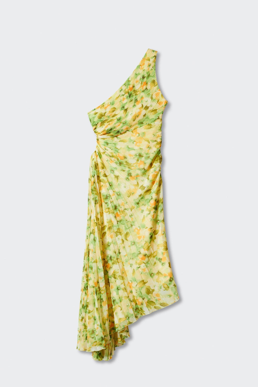 Pleated Floral Invisible Zip Dress