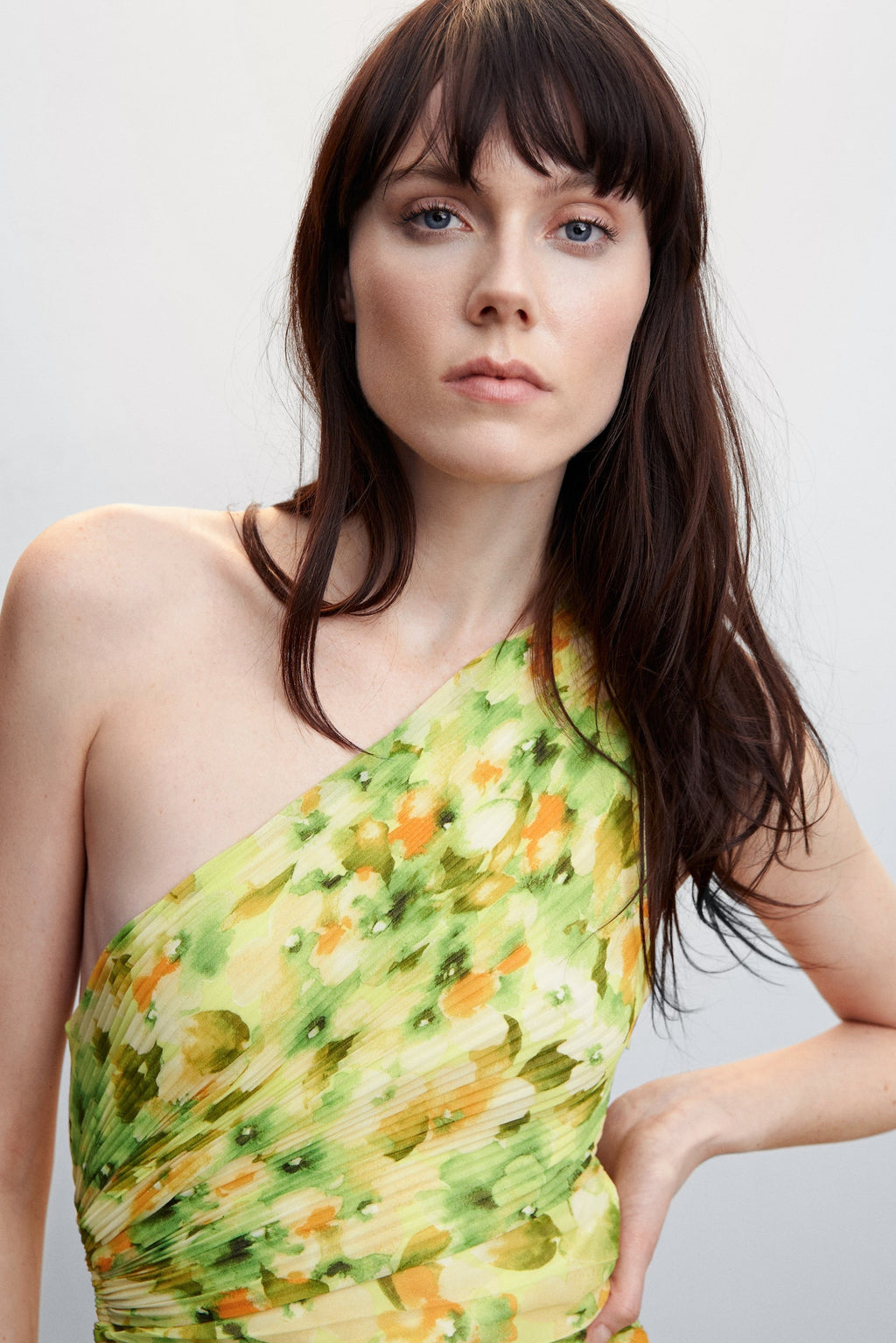 Pleated Floral Invisible Zip Dress