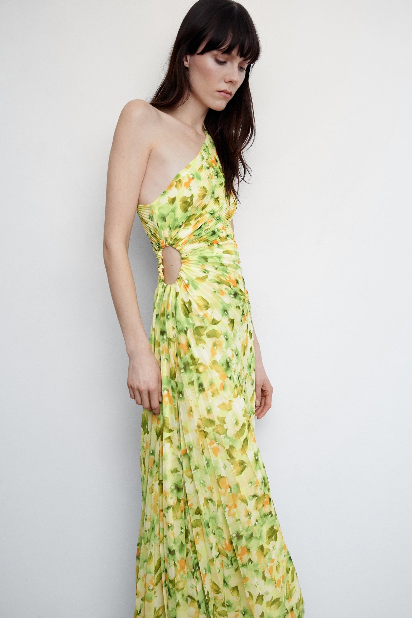 Pleated Floral Invisible Zip Dress