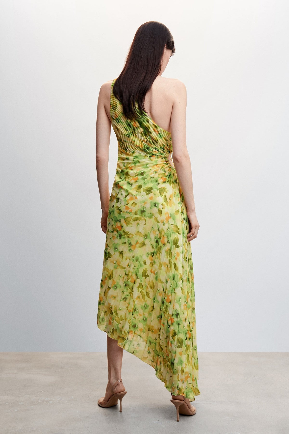 Pleated Floral Invisible Zip Dress