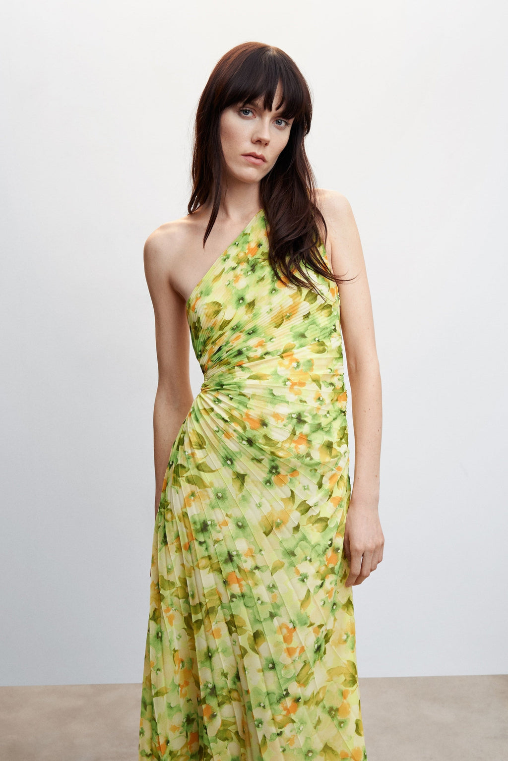 Pleated Floral Invisible Zip Dress