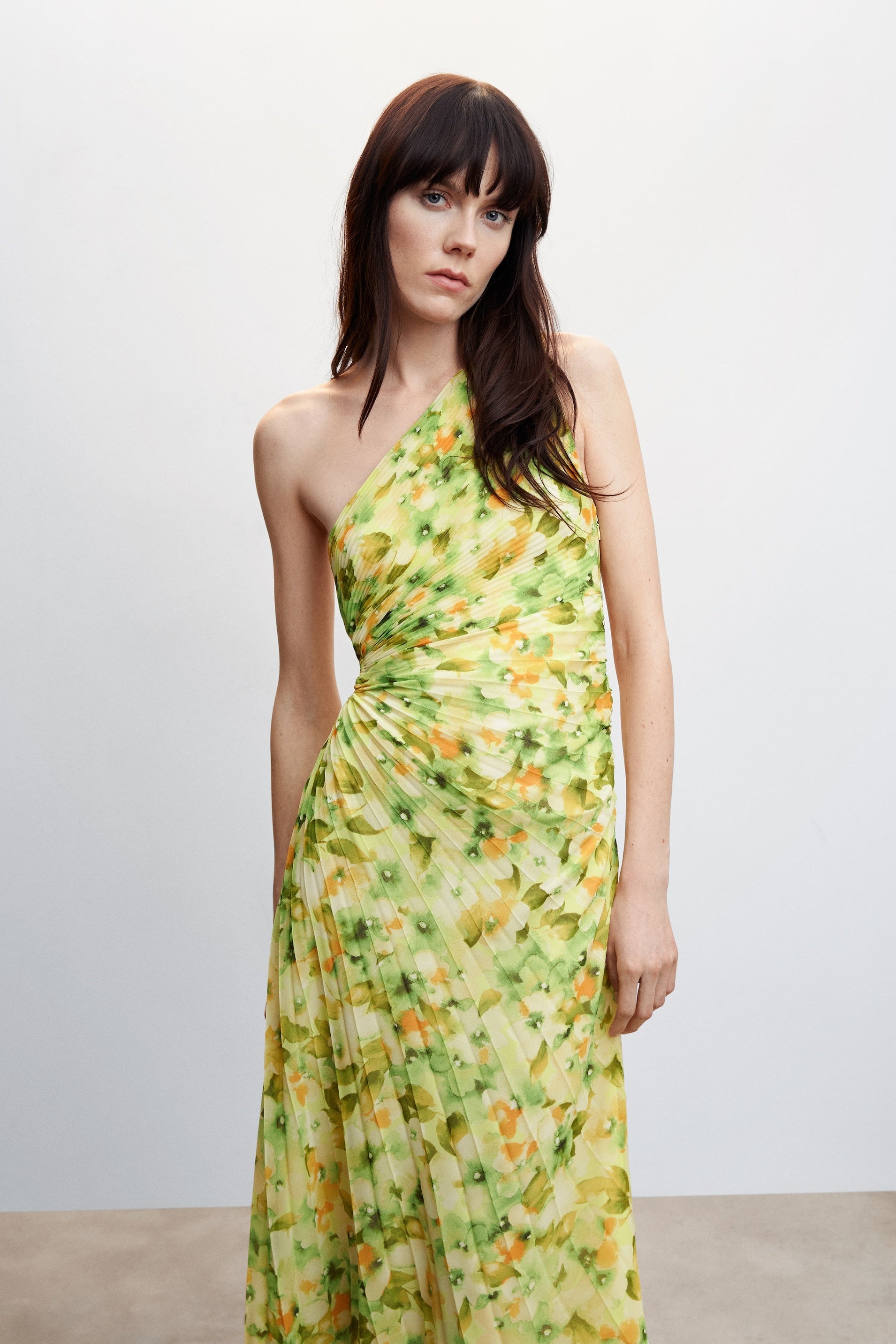 Pleated Floral Invisible Zip Dress