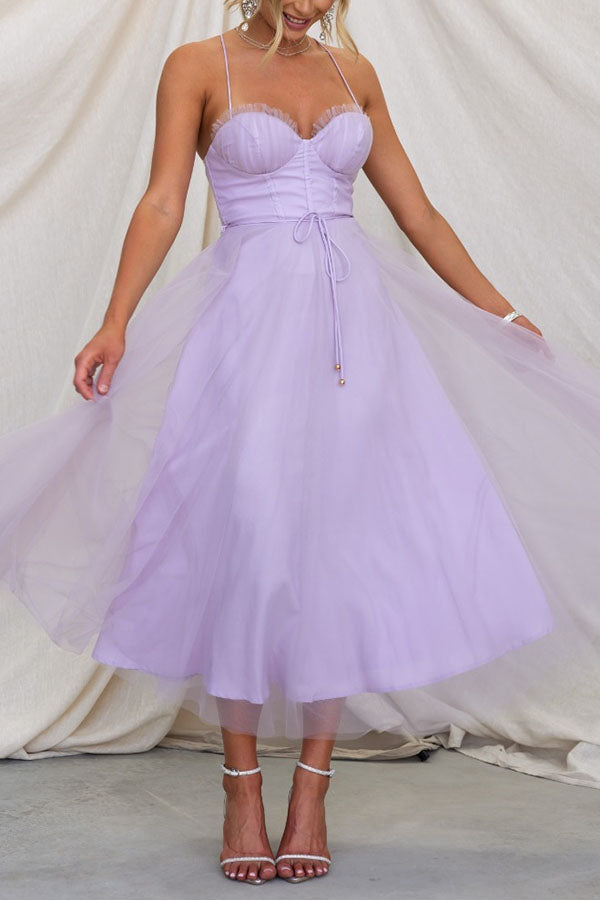 Sleeveless Tulle Ankle-Length Gown