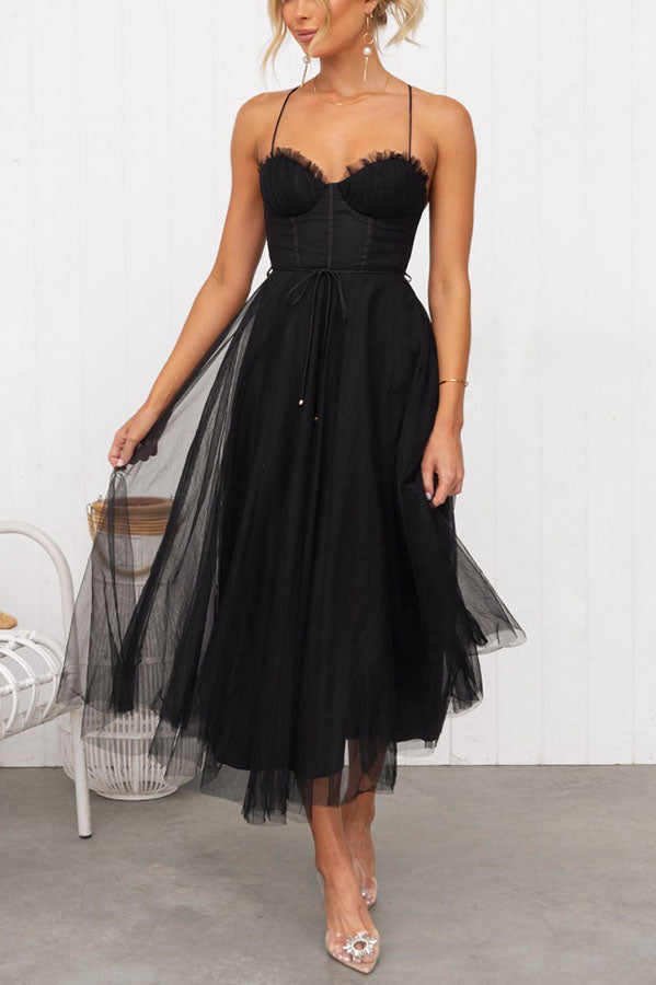 Sleeveless Tulle Ankle-Length Gown