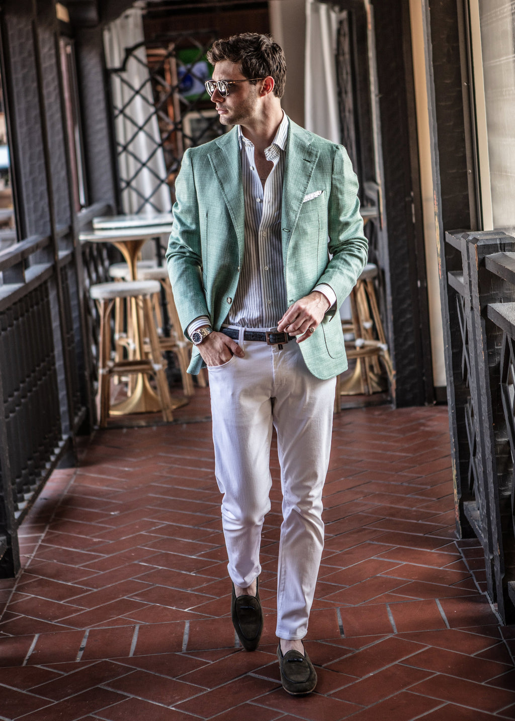 Classic Shirt in White Sage Stripes