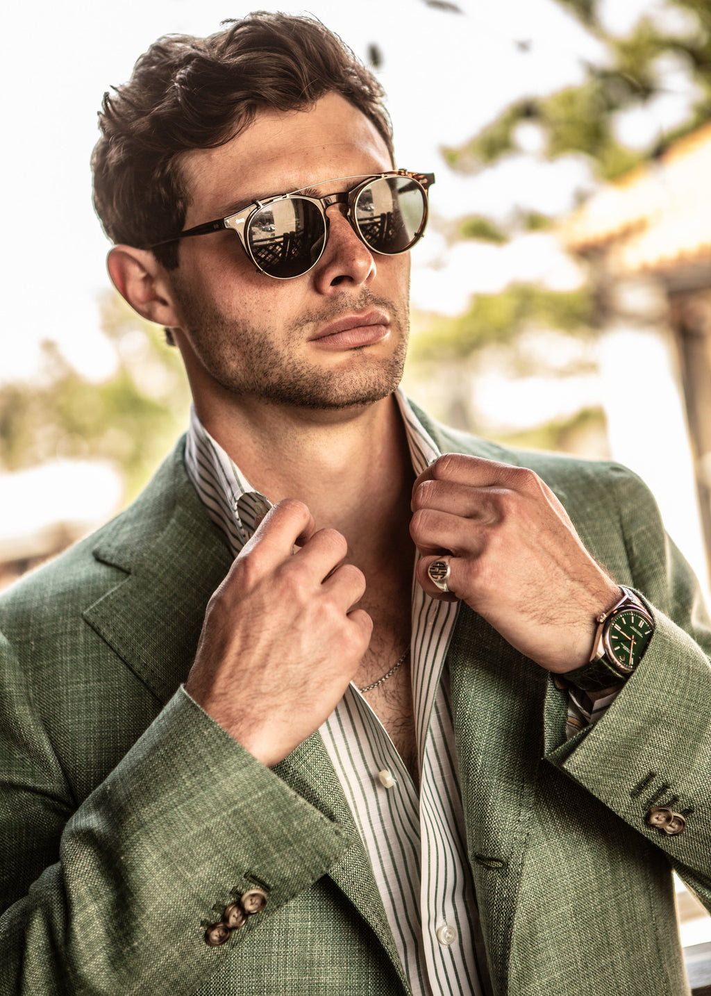Classic Shirt in White Sage Stripes
