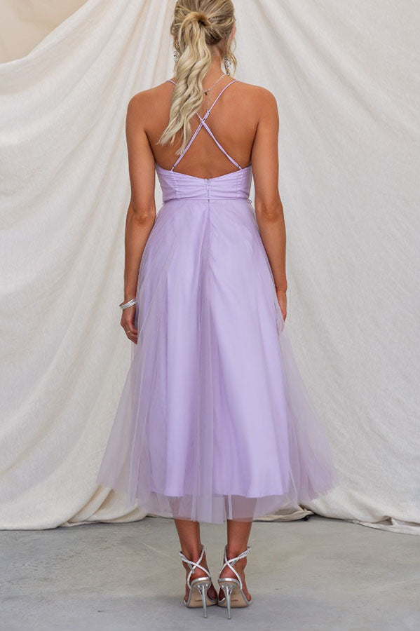 Sleeveless Tulle Ankle-Length Gown