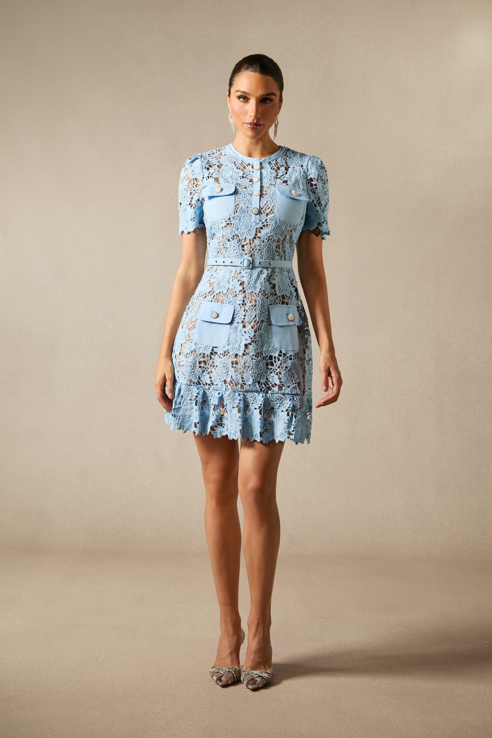Slight Stretch Decorative Button Dress