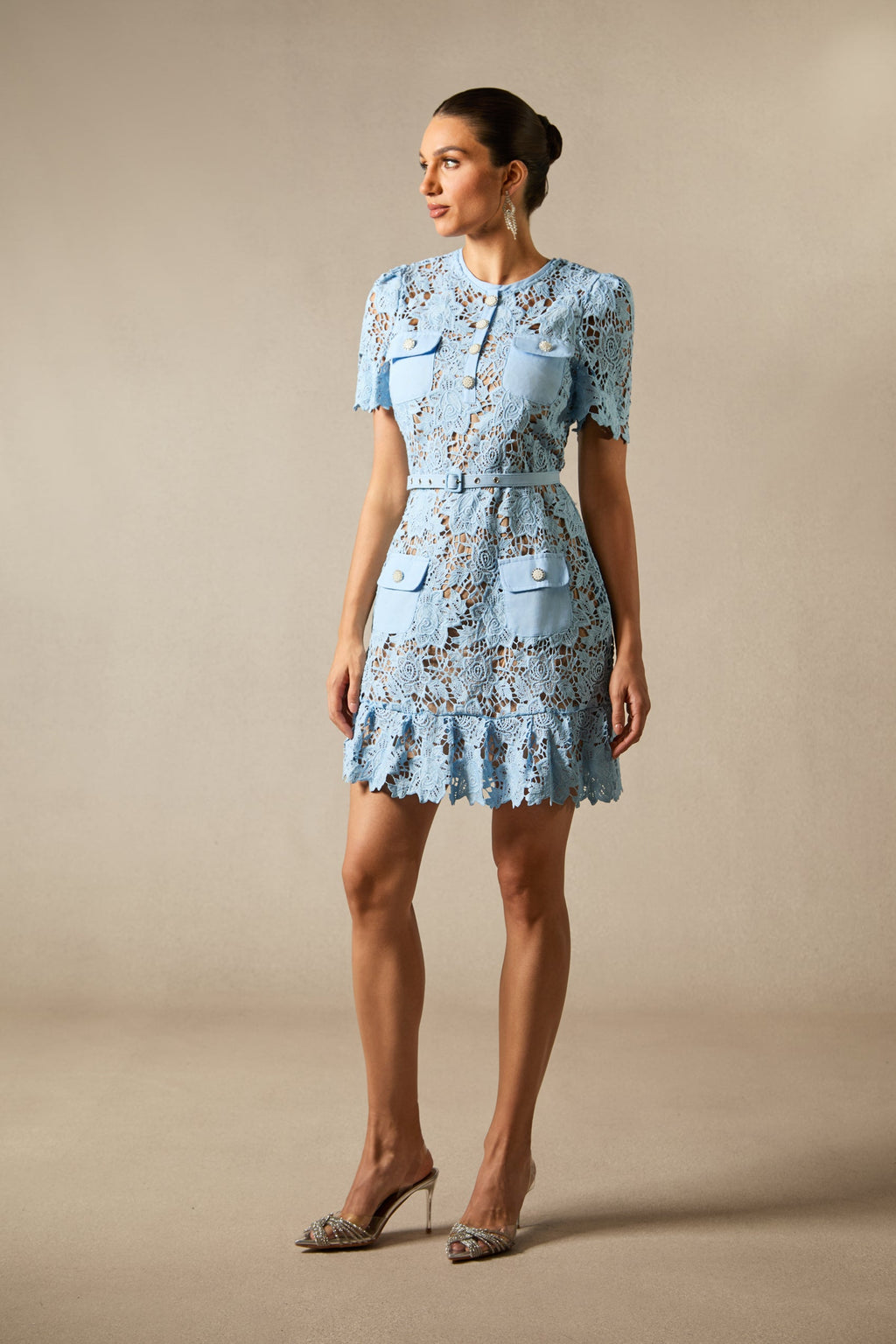 Slight Stretch Decorative Button Dress