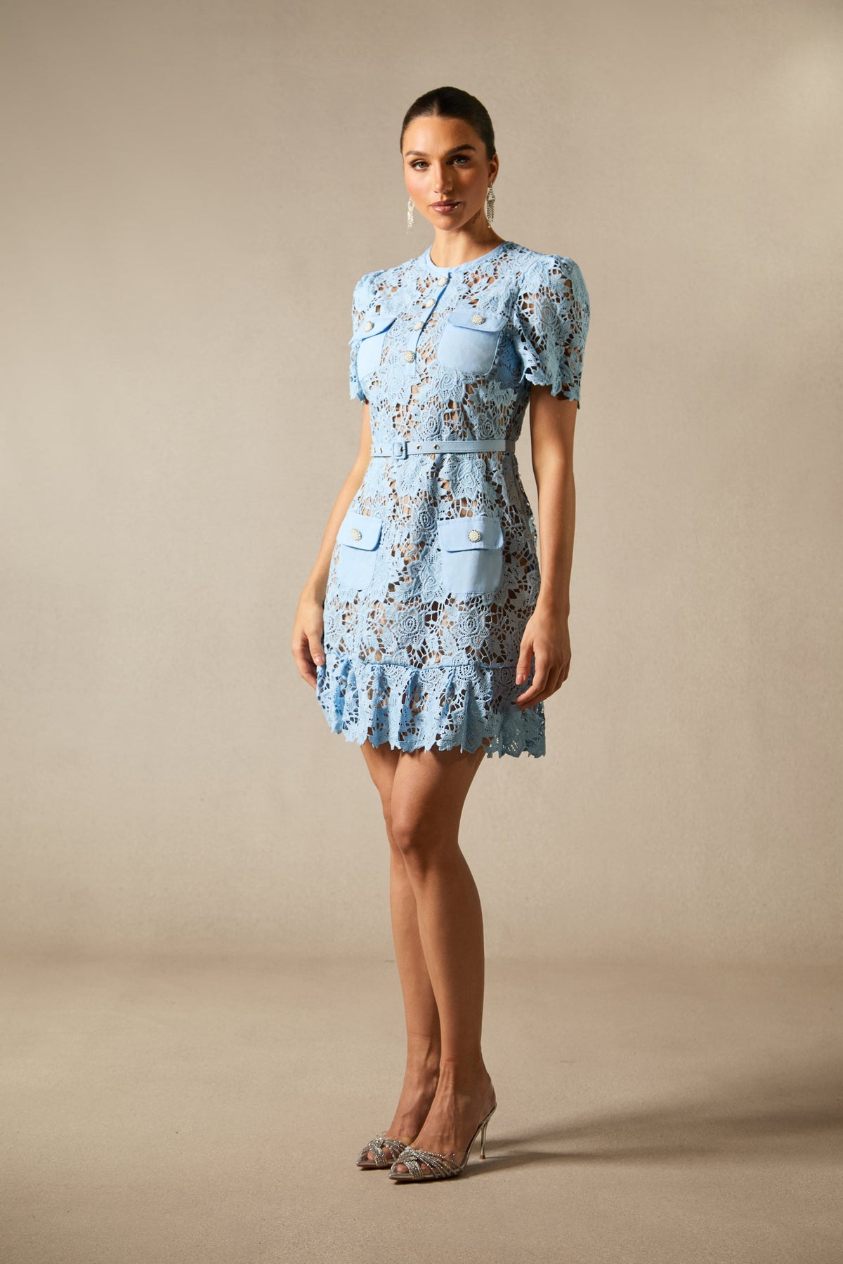Slight Stretch Decorative Button Dress