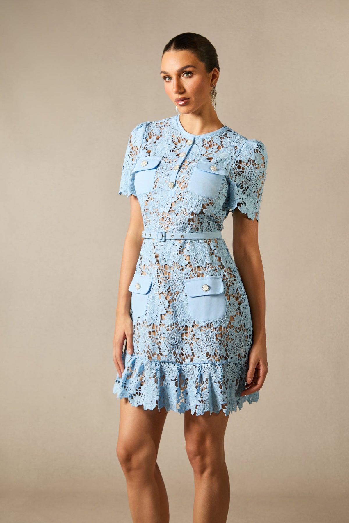 Slight Stretch Decorative Button Dress