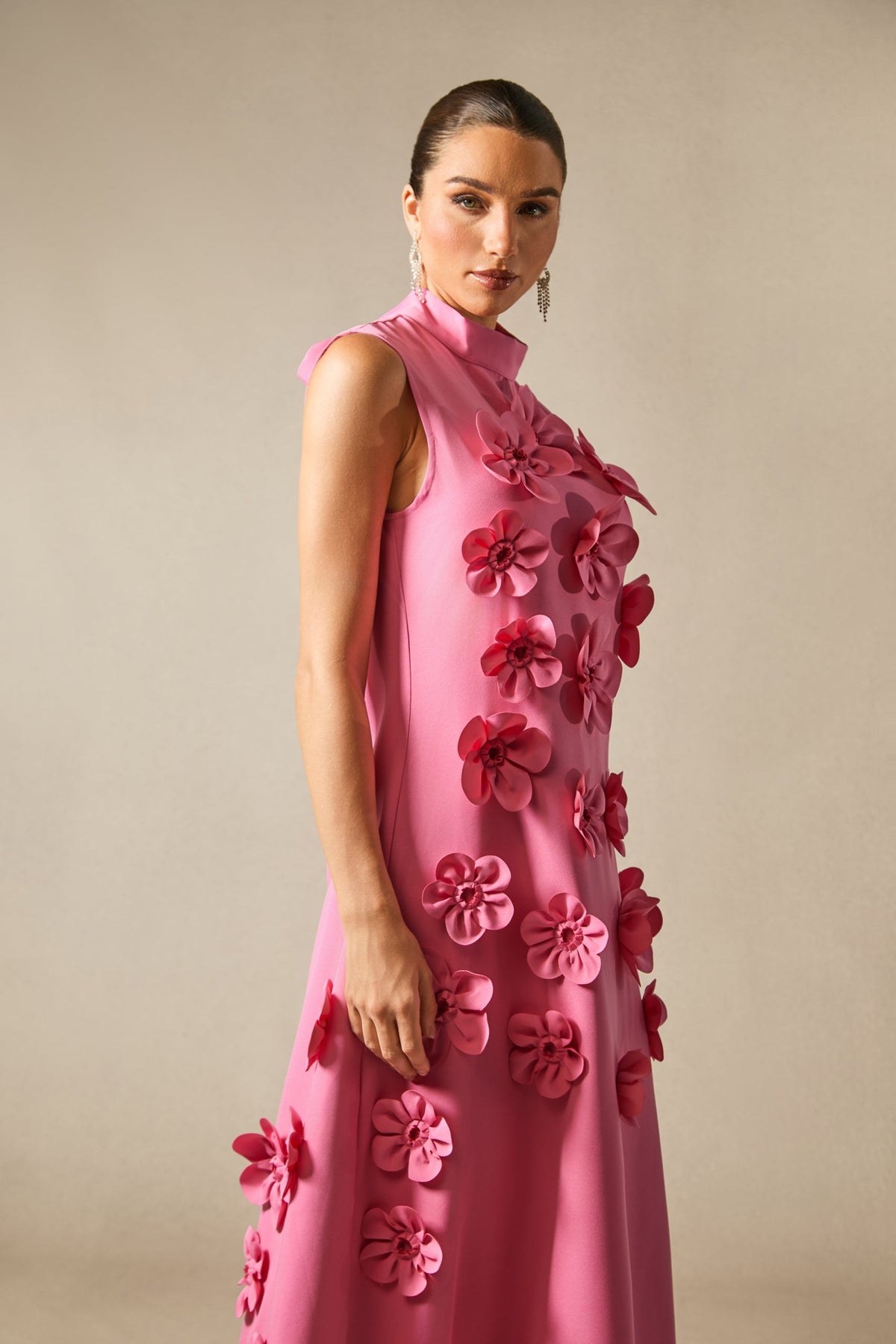Sleeveless Mock Neck Flower Maxi